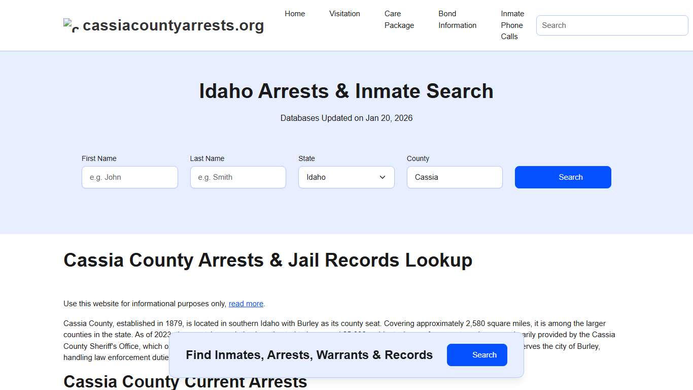 Cassia County, ID Arrests, Warrants, Police Records Search