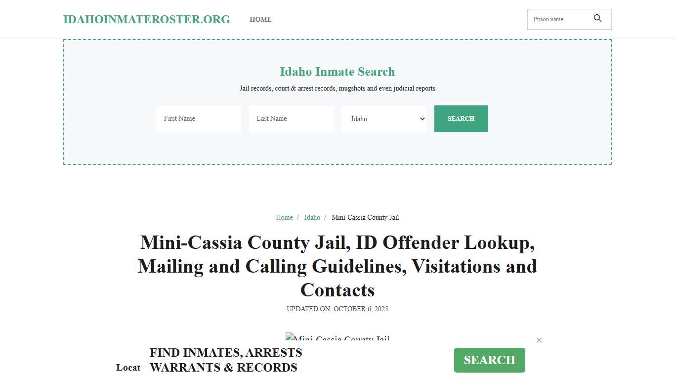 Mini-Cassia County Jail, ID: Inmate Search Options, Visitations, Contacts